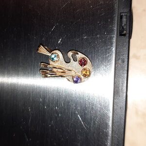 AUTHENTIC GENUINE SOLID 14K YELLOW GOLD GEMSTONES PAINT PALLET CHARM PENDANT